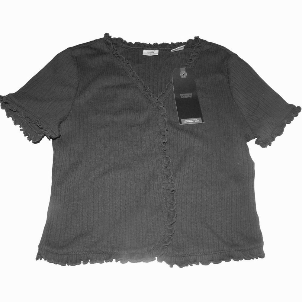 Levi’s Mona Lettuce‑Edge Button T‑Shirt Women’s Medium Obsidian Black NWT